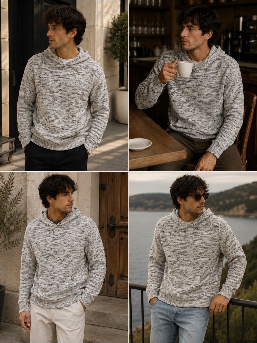 Vince Gray and White Hooded Sweater